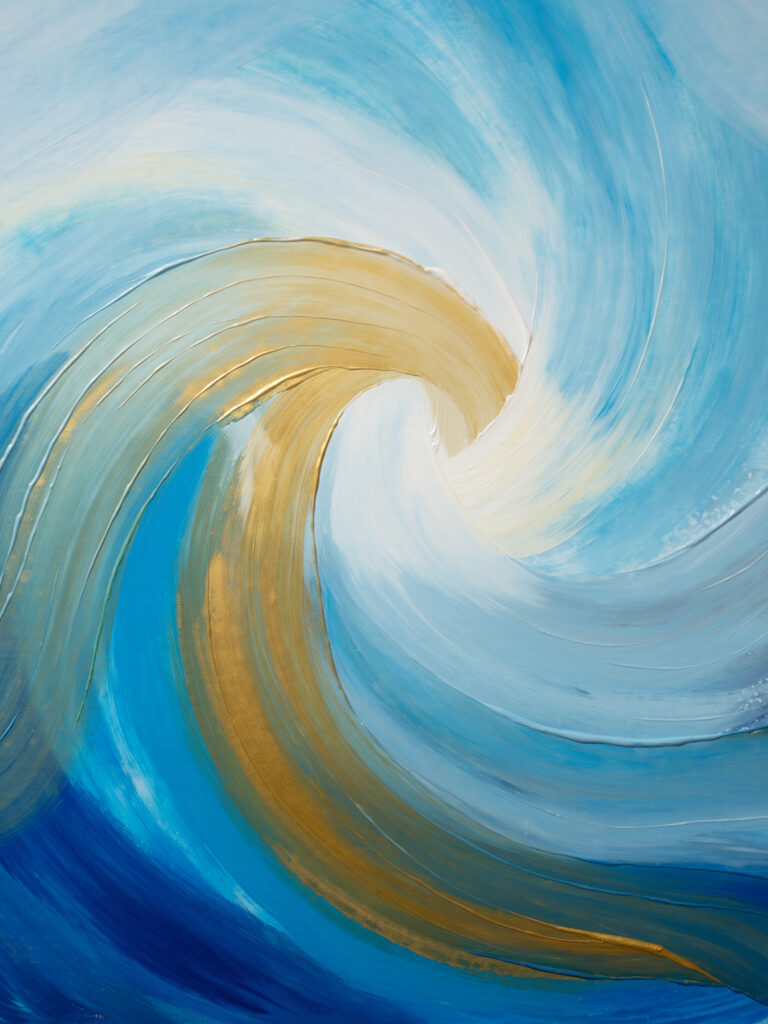 An ethereal figure cloaked in air, releasing golden dust that forms words in the breeze