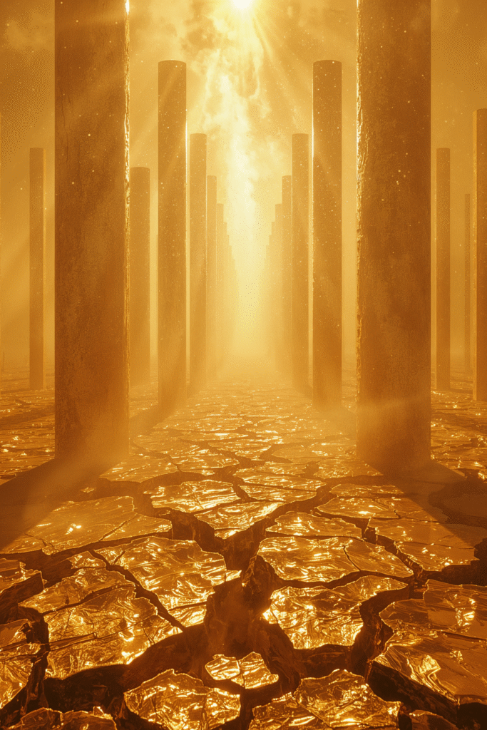 Lone figure standing slightly apart as golden atmosphere shifts around them.