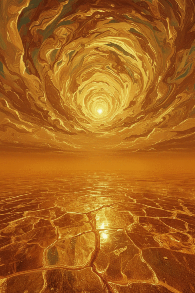 Subtle golden light forming a path that breaks away from the center of the crowd.