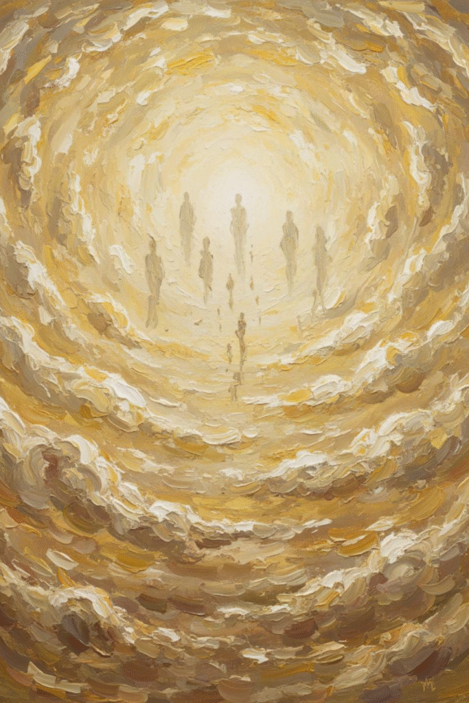 Celestial realm above clouds revealing the true source of calling.